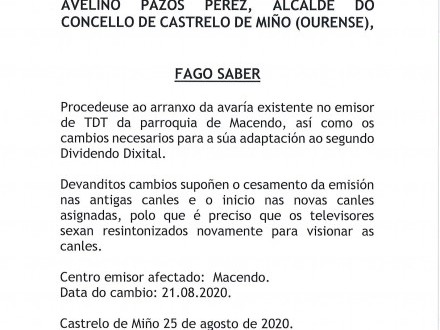 NOTA INFORMATIVA: Arreglos en aver�a de TDT