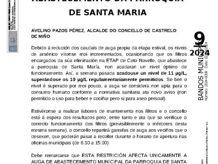Bando restricci�n puntual abastecimento ZA Coto Novelle (Santa Mar�a).