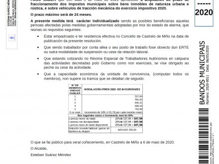 BANDO 11/2020: Ampliaci�n plazo fraccionamiento impuestos municipales:  IBIR,  IBIU e IVTM