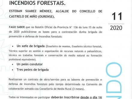 BANDO 15: CONTRATACI�N DE 5 TRABAJADORES PARA LA PREVENCI�N Y DEFENSA DE INCENDIOS FORESTALES