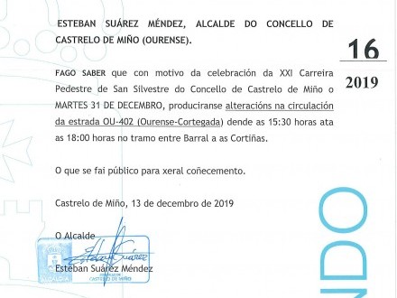 Bando 16/2019: Celebraci�n da XXI carreira pedestre de San Silvestre