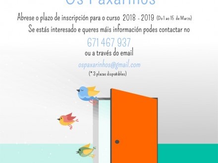Aberto prazo de inscrici�n na Casa Ni�o �Os Paxari�os�