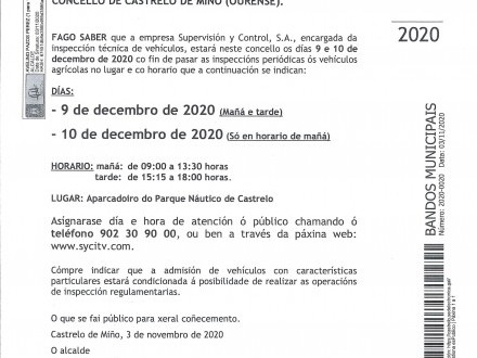 BANDO 20/2020: INSPECCI�N T�CNICA DE VEH�CULOS AGR�COLAS