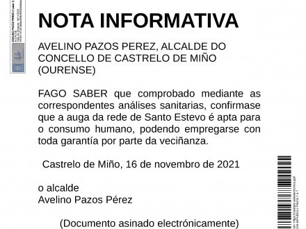 Fin restrici�ns ao consumo de auga en Santo Estevo.