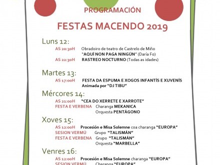 PROGRAMACI�N FESTA EN MACENDO 2019 (CASTRELO DE MI�O)